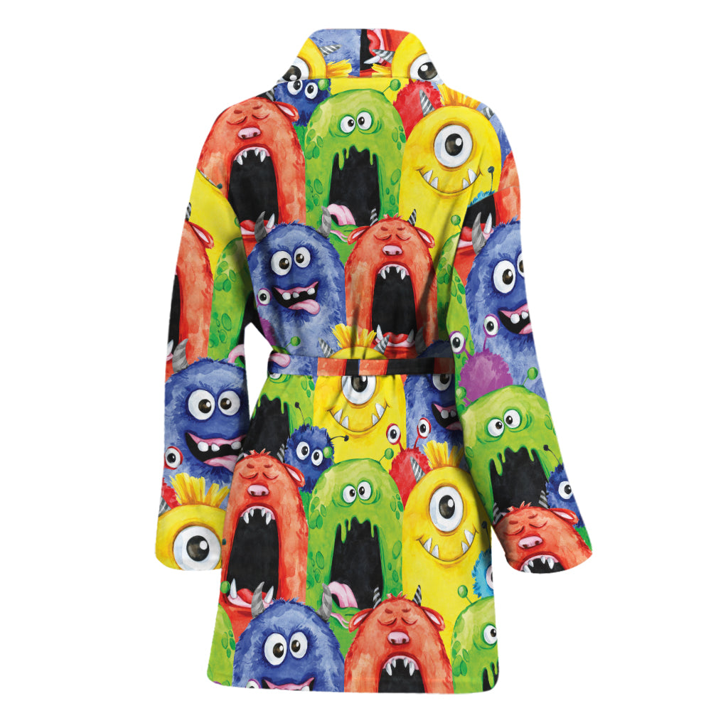 Watercolor Monster Pattern Print Women's Bathrobe