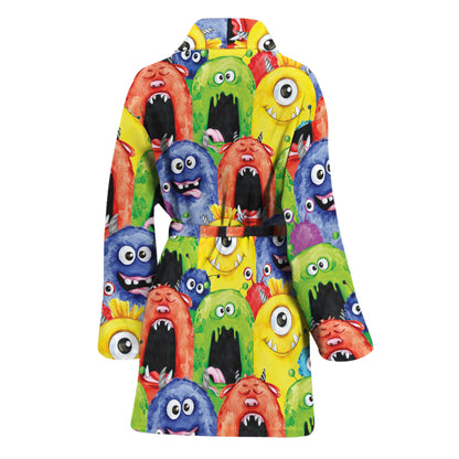 Watercolor Monster Pattern Print Women's Bathrobe