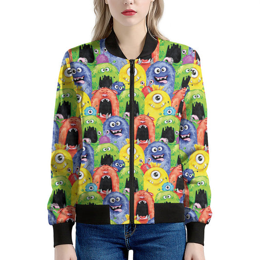 Watercolor Monster Pattern Print Women's Bomber Jacket