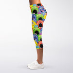 Watercolor Monster Pattern Print Women's Capri Leggings