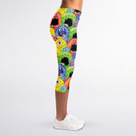 Watercolor Monster Pattern Print Women's Capri Leggings