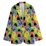 Watercolor Monster Pattern Print Women's Cotton Blazer