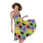 Watercolor Monster Pattern Print Women's Sleeveless Dress