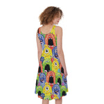Watercolor Monster Pattern Print Women's Sleeveless Dress