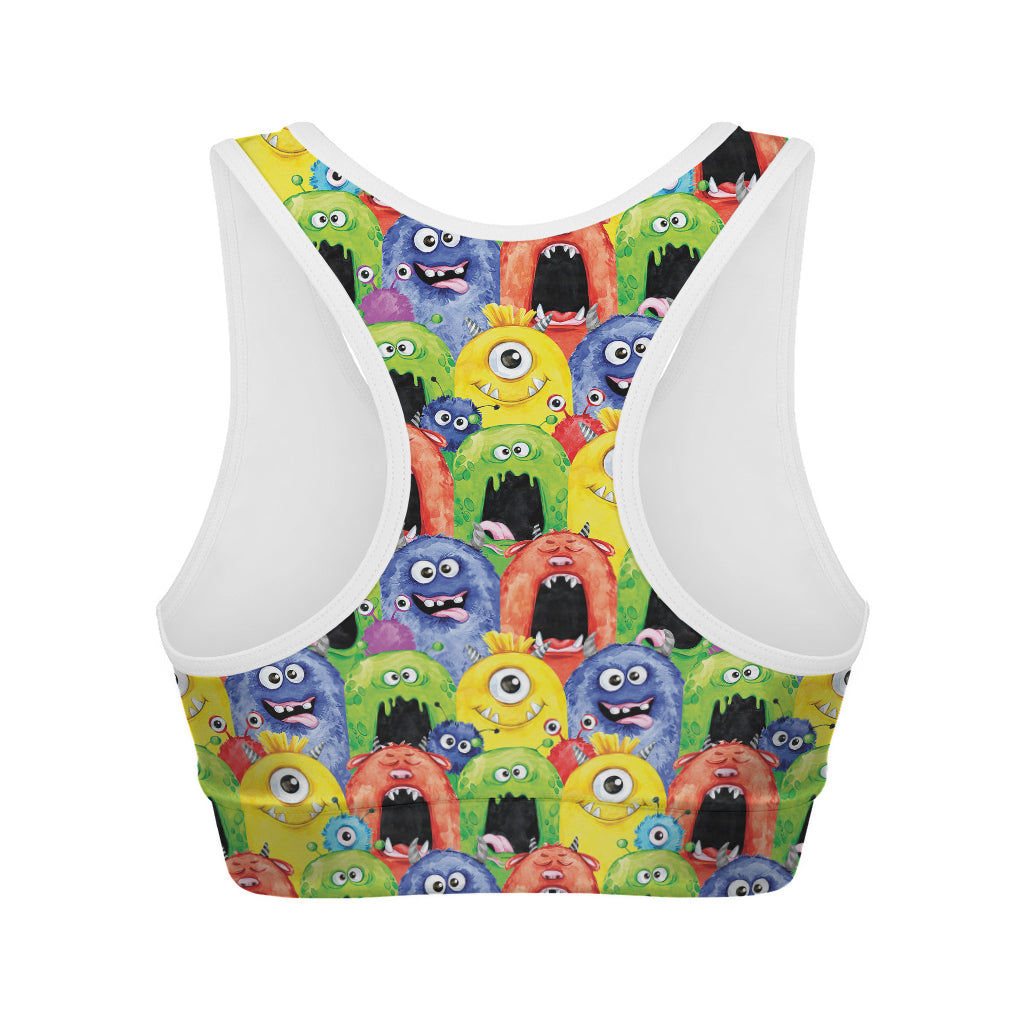Watercolor Monster Pattern Print Women's Sports Bra