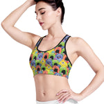 Watercolor Monster Pattern Print Women's Sports Bra