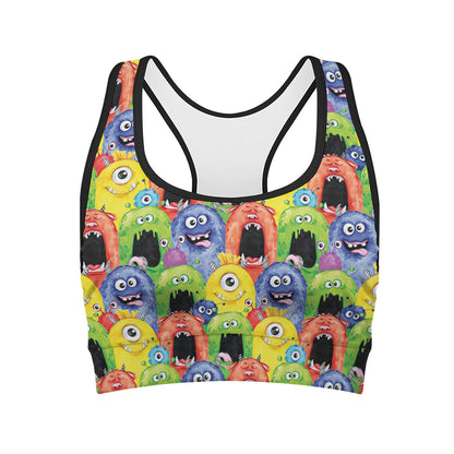 Watercolor Monster Pattern Print Women's Sports Bra