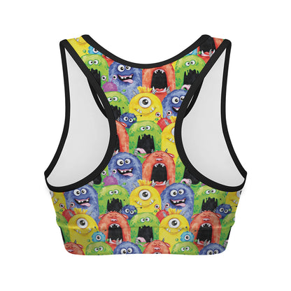 Watercolor Monster Pattern Print Women's Sports Bra