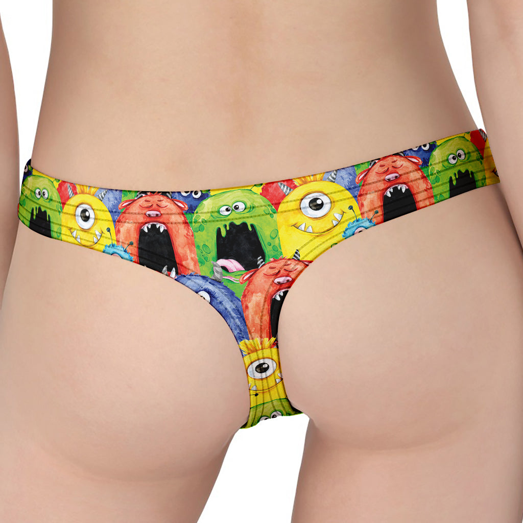 Watercolor Monster Pattern Print Women's Thong