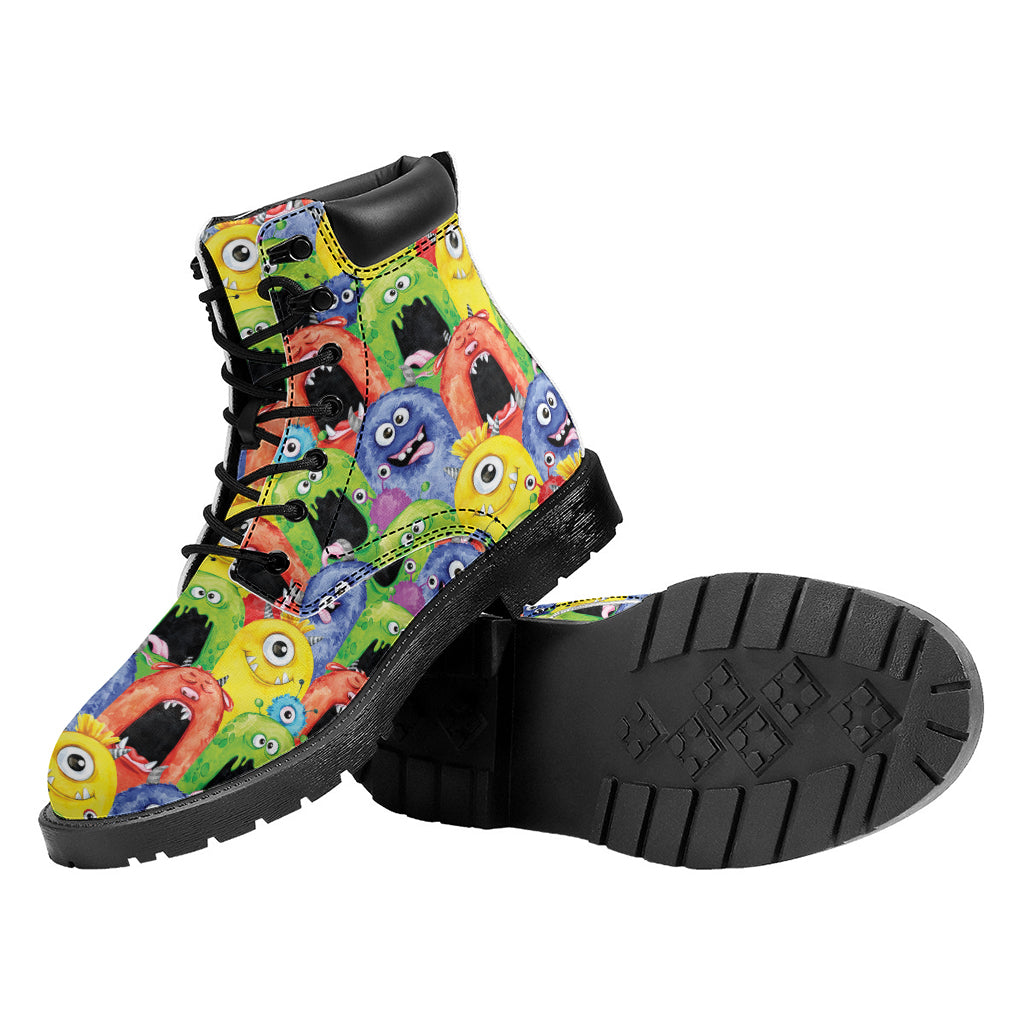 Watercolor Monster Pattern Print Work Boots