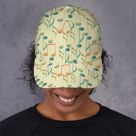 Watercolor Music Notes Pattern Print Baseball Cap