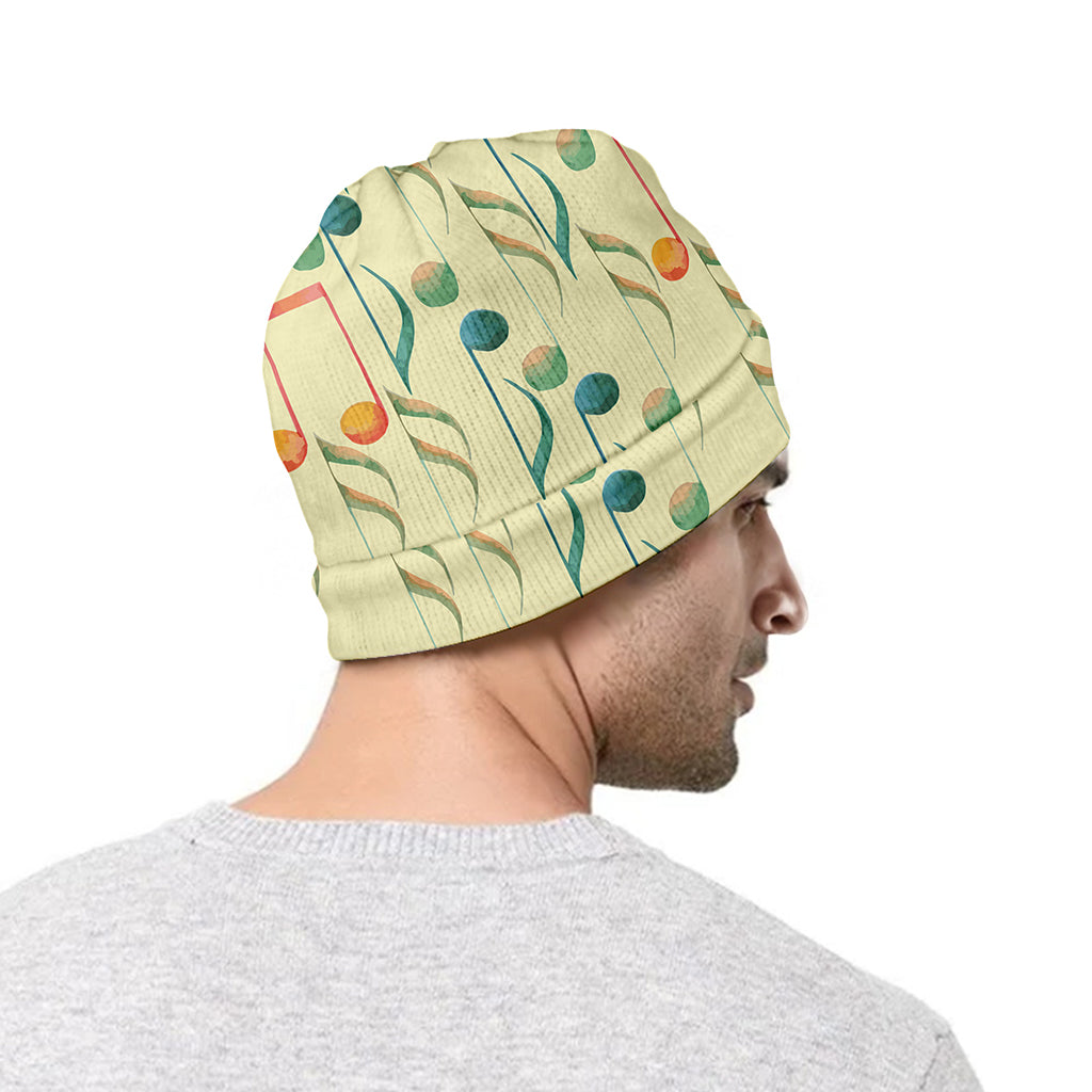 Watercolor Music Notes Pattern Print Beanie