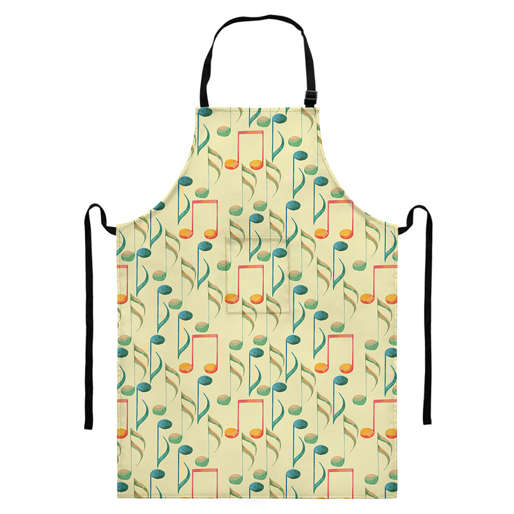 Watercolor Music Notes Pattern Print Bib Apron With Pocket