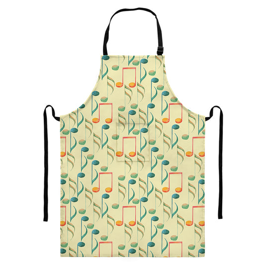 Watercolor Music Notes Pattern Print Bib Apron With Pocket