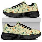 Watercolor Music Notes Pattern Print Black Chunky Shoes