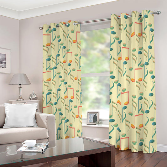 Watercolor Music Notes Pattern Print Blackout Grommet Curtains