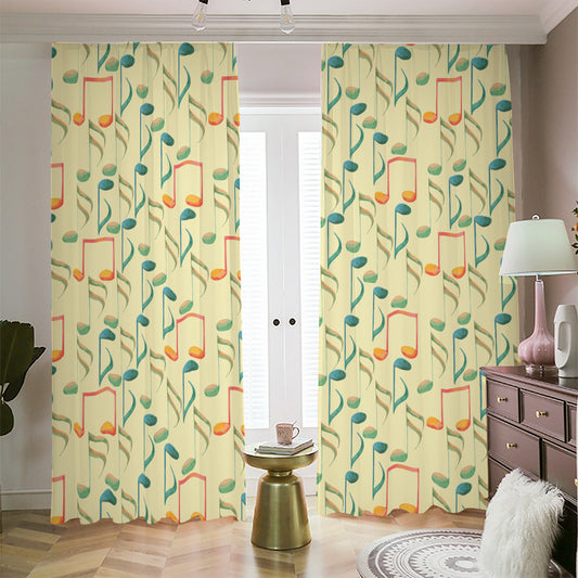 Watercolor Music Notes Pattern Print Blackout Pencil Pleat Curtains