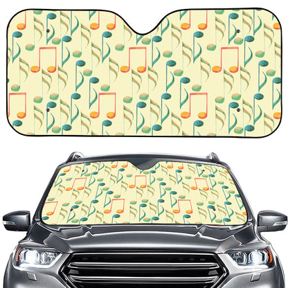 Watercolor Music Notes Pattern Print Car Windshield Sun Shade