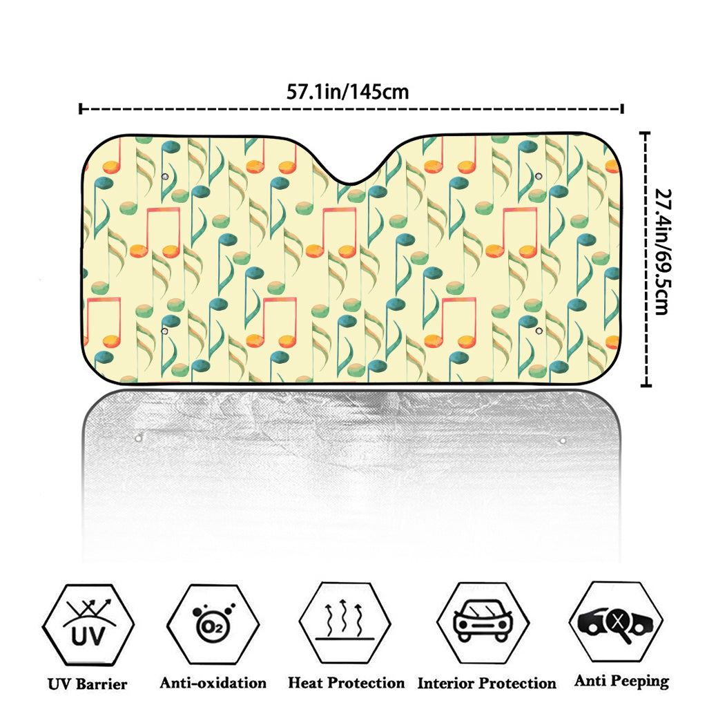 Watercolor Music Notes Pattern Print Car Windshield Sun Shade