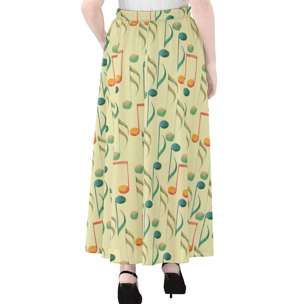 Watercolor Music Notes Pattern Print Chiffon Maxi Skirt