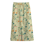 Watercolor Music Notes Pattern Print Cotton Front Slit Maxi Skirt