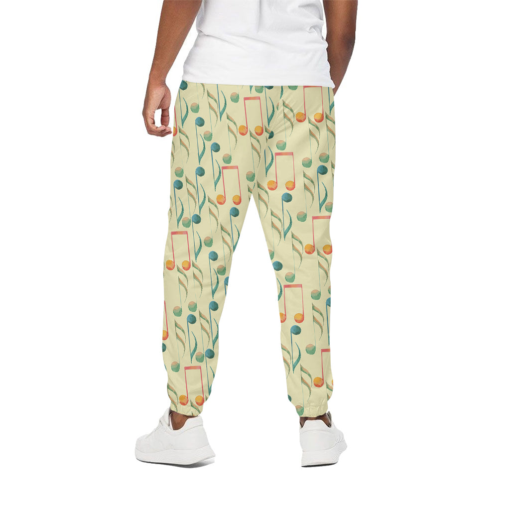 Watercolor Music Notes Pattern Print Cotton Pants