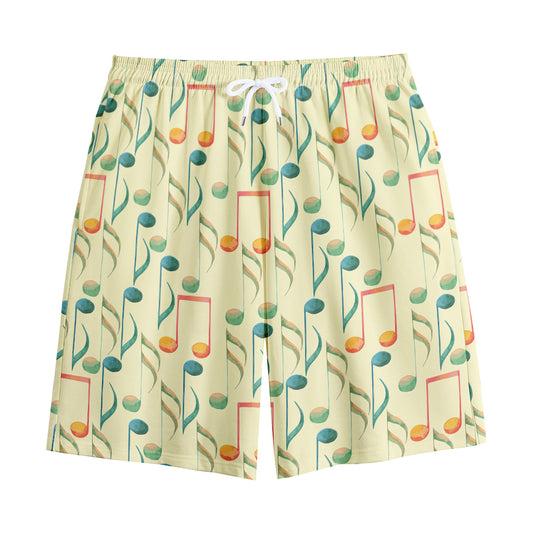 Watercolor Music Notes Pattern Print Cotton Shorts
