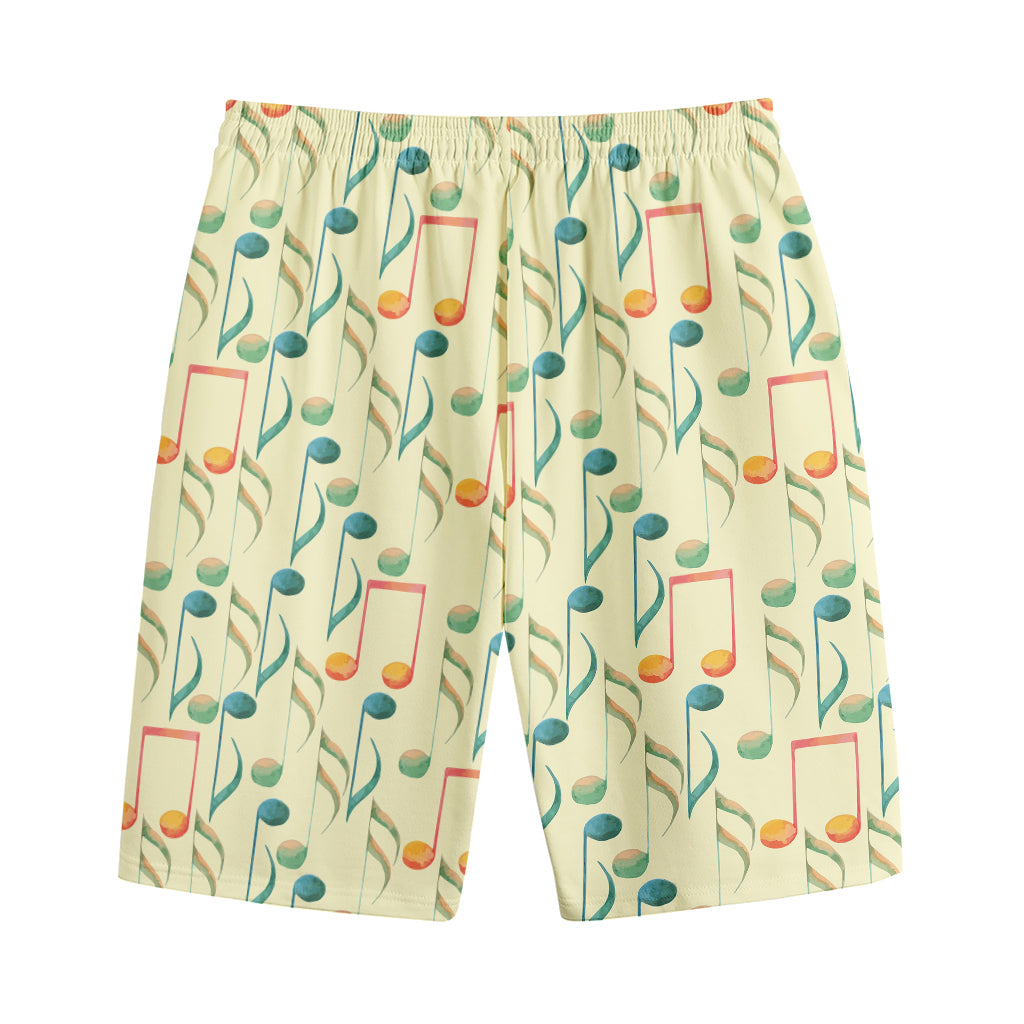 Watercolor Music Notes Pattern Print Cotton Shorts