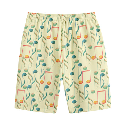 Watercolor Music Notes Pattern Print Cotton Shorts