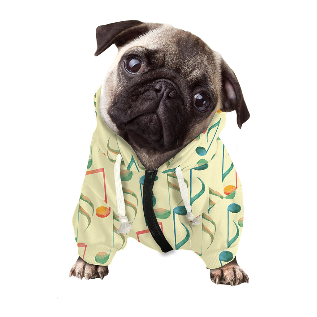 Watercolor Music Notes Pattern Print Dog Zip Up Hoodie