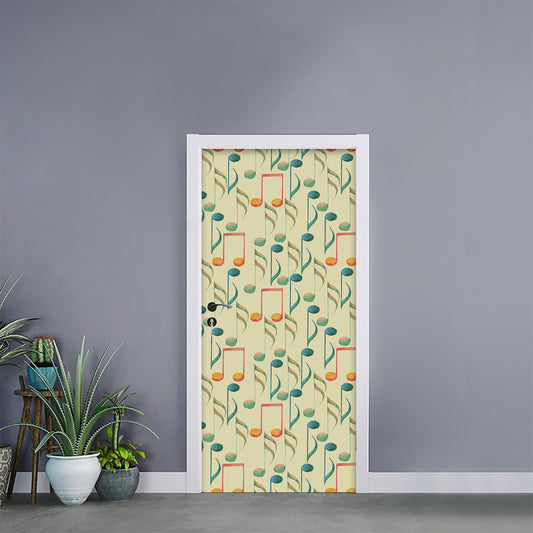 Watercolor Music Notes Pattern Print Door Sticker