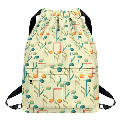 Watercolor Music Notes Pattern Print Drawstring Backpack