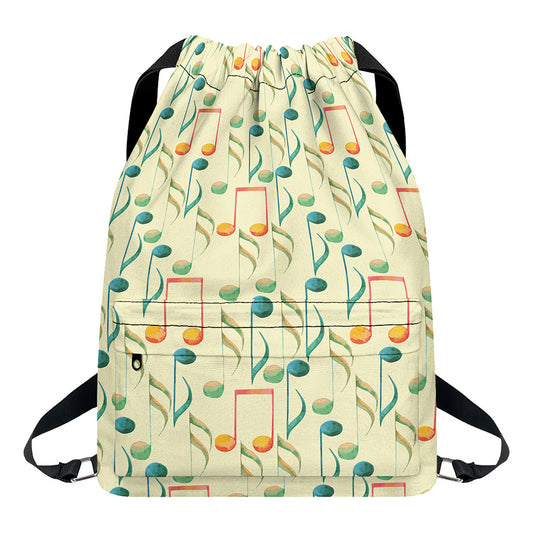 Watercolor Music Notes Pattern Print Drawstring Backpack