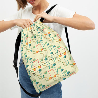 Watercolor Music Notes Pattern Print Drawstring Backpack
