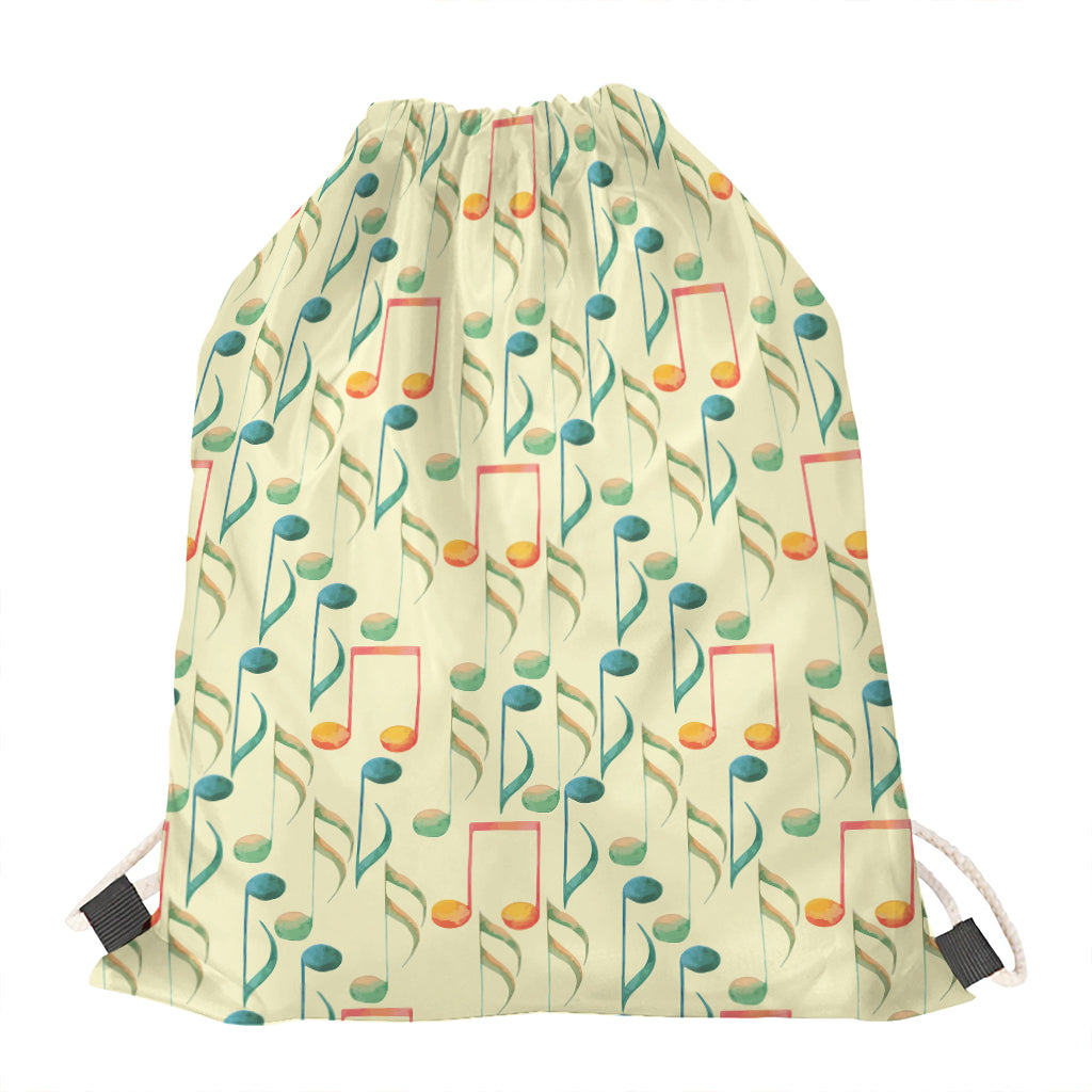 Watercolor Music Notes Pattern Print Drawstring Bag
