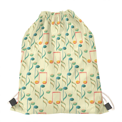 Watercolor Music Notes Pattern Print Drawstring Bag