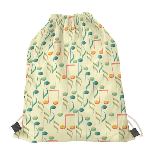 Watercolor Music Notes Pattern Print Drawstring Bag