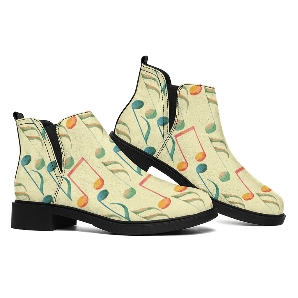 Watercolor Music Notes Pattern Print Flat Ankle Boots