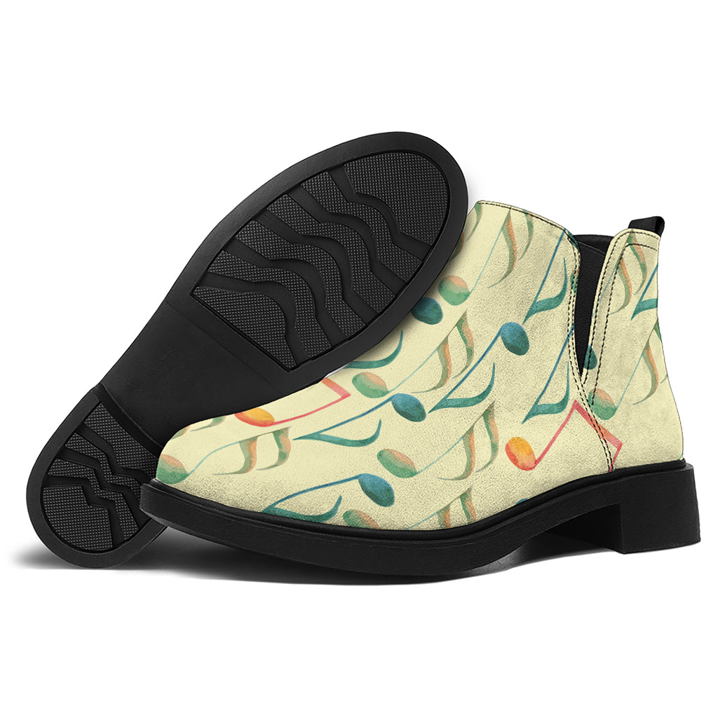 Watercolor Music Notes Pattern Print Flat Ankle Boots