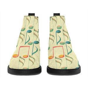 Watercolor Music Notes Pattern Print Flat Ankle Boots