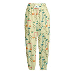 Watercolor Music Notes Pattern Print Fleece Lined Knit Pants