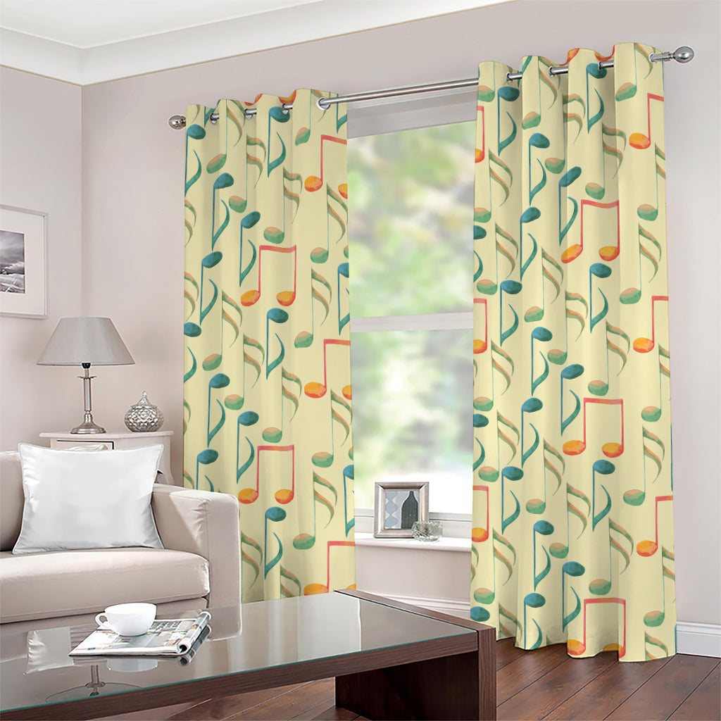 Watercolor Music Notes Pattern Print Grommet Curtains