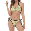 Watercolor Music Notes Pattern Print Halter Scoop Tie Side Bikini