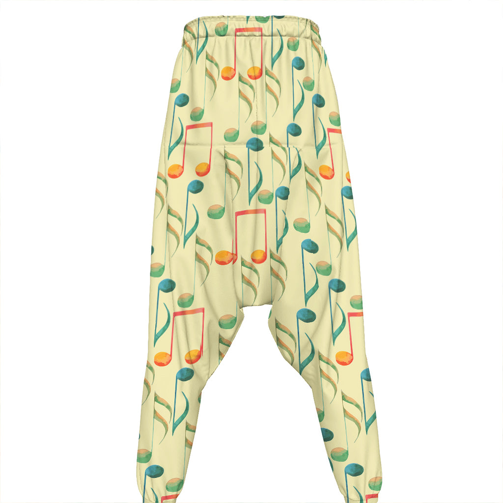 Watercolor Music Notes Pattern Print Hammer Pants