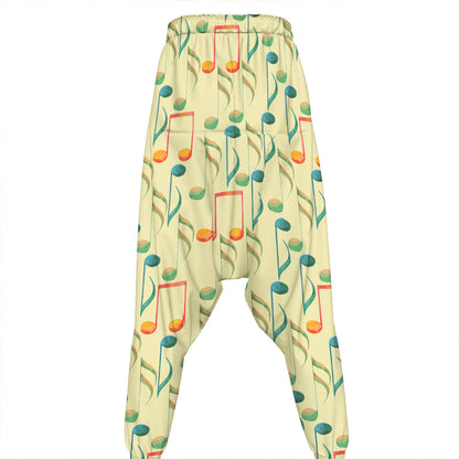 Watercolor Music Notes Pattern Print Hammer Pants