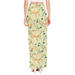 Watercolor Music Notes Pattern Print High Slit Maxi Skirt