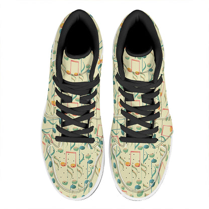 Watercolor Music Notes Pattern Print High Top Leather Sneakers