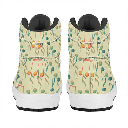 Watercolor Music Notes Pattern Print High Top Leather Sneakers