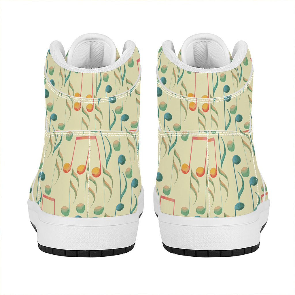 Watercolor Music Notes Pattern Print High Top Leather Sneakers