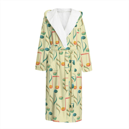 Watercolor Music Notes Pattern Print Hooded Bathrobe